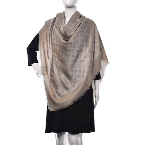 louis vuitton shawl greige|LOUIS VUITTON Silk Lurex Wool Monogram Shine Shawl Greige .